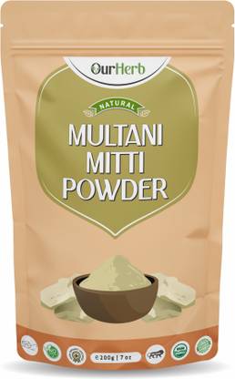 OurHerb Pure & Natural Multani Mitti Powder for Skin & Hair with Wooden Spoon-200g | 7Oz
