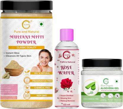 slukrl Aloe Vera Face Gel and Multani Mitti Powder With Gulab Jal Pure And Natural