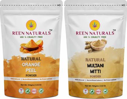 REEN NATURALS Orange Peel And Multani Mitti Powder For Skin Brightening Combo Pack 100gms Each