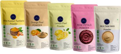 VEDICINE Wild Kasturi Manjal Turmeric Amba Haldi Orange peel Rose Petal Lemon Peel Mulatni Mitti Powder for Face Pack (50g each)