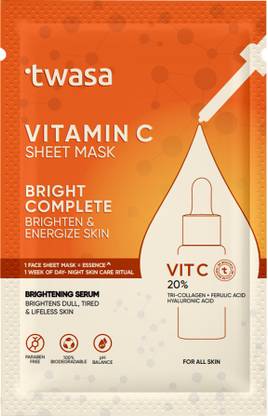 Twasa Vitamin C Natural Face Sheet Mask | Korean Face Mask For Glowing Skin