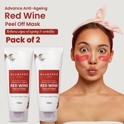 GLAMVEDA Advance Anti Ageing Red Wine Peel off Mask for Glowing Skin Pack of 2