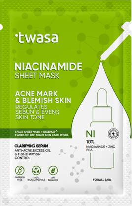 Twasa Niacinamide Face Sheet Mask | Korean Face Mask for Acne Marks, Blemishes & oil