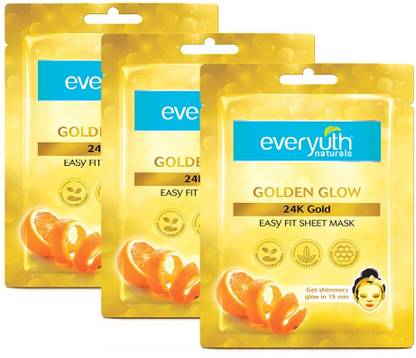 Everyuth Naturals Golden Glow 24K Gold Sheet Mask (Pack of 3 * 25ml)