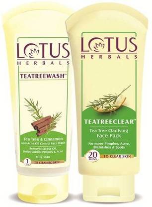 LOTUS Teatreewash & Cinnamon Anti Acne Oil Control Face Wash (( 120 gm )) And TEATREECLEAR Tea Tree Clarifying Face Pack (( 120 g )) (( Pack of 2 ))