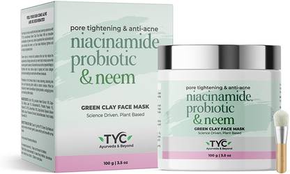 Tyc Green Clay Face Mask With Niacinamide, Probiotics, Neem For Dark Spots,Oily Skin