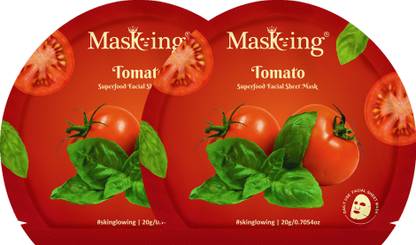 MasKing Superfood Tomato facial sheet mask for glowing Skin and Hydrating, Pack of 2