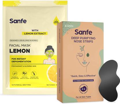 Sanfe Deep Purifying Nose Strips Pack of 6 & Instant Depigmentation Lemon Facial Mask