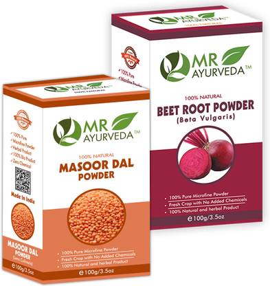 MR Ayurveda 100% Organic Masoor Dal Powder & BeetRoot Powder - Combo Pack