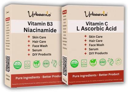 Urbaano Herbal Niacinamide Powder (Vitamin B3) & Ascorbic Acid (Vitamin C) DIY Skin Care Combo