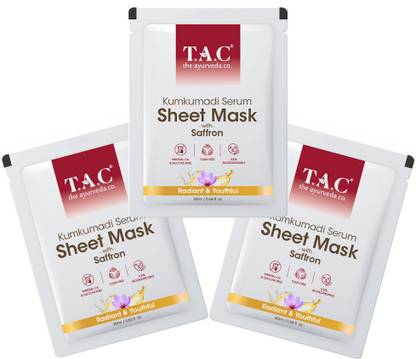 TAC - The Ayurveda Co. Kumkumadi Serum Sheet Mask | with Saffron for Moisturized Skin, 22ml*Pack of 3