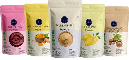 VEDICINE Wild Kasturi Turmeric Amba Haldi Manjal Rose petal Lemon Peel Multani Mitti Sandalwood Powder for Face Pack 50g each