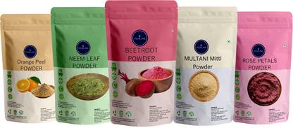 VEDICINE 100% Pure Beetroot Neem Leaf Orange Peel Multani Mitti and Rose Petal Powder For Face pack (75g each)