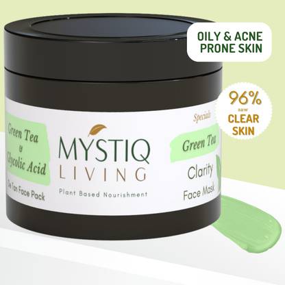 Mystiq Living Specials - Green Tea Clarity Face Mask | With Neem, Basil & Manjishtha | Anti Acne, Clarifies Skin, Removes Acne Marks | Oily & Acne Prone Skin