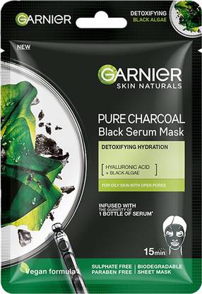 GARNIER Skin Naturals, Charcoal, Face Serum Sheet Mask, Purifying and Hydrating