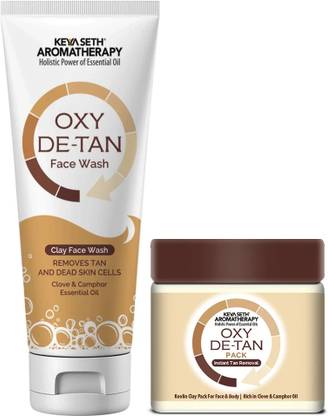 KEYA SETH AROMATHERAPY Oxy De Tan Clay Foaming Facewash & Face Pack Combo Removes Tan & Dead Cells