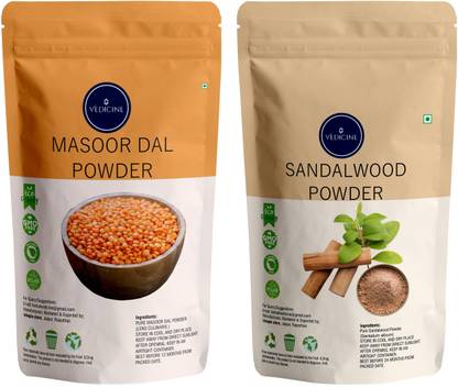 VEDICINE Masoor Dal Powder (RED LENTILS) and Sandalwood Powder For Face and Skin