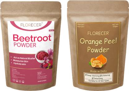 FLORECER 100% Pure Natural Orange Peel and Beetroot Powder for Face Pack (100 g each)