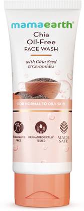 Mamaearth Chia Oil-Free Facewash with Chia Seed & Ceramides for Normal to Oily Skin | Co-Created with Dermats | Strengthens Skin's Natural Barrier | Oil Free Formula | Cleanses Deeply | Fragrance & Soap Free Face Wash