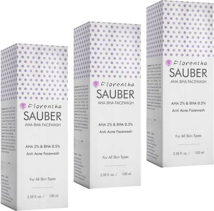 FLORENTHA SAUBER AHA BHA FACEWASH FOR ANTI ACNE GIVE HEALTHY GLOWING SKIN PACK OF 100ml x 3 Face Wash