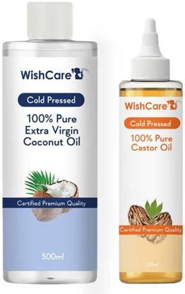 WishCare 100% Pure Cold Pressed Extra Virgin Coconut Oil (500 ml) & Castor Oil (200 ml)