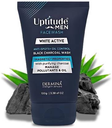Uptitude Black Charcoal for Men Anti-Spots Oil Control Face Cleanser with Magnetic Properties for Daily Use in Hot & Humid Weather for Oily & Normal Skin Fights Pollution Face Wash