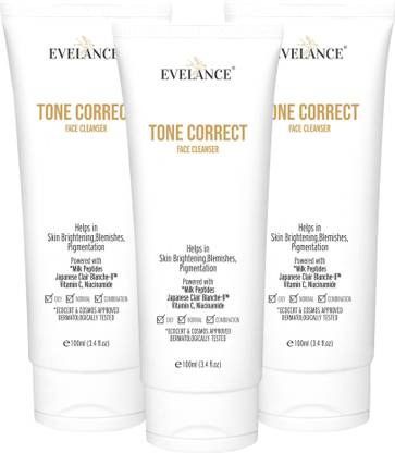 EVELANCE tone correct face cleanser with milk peptides,Vitamin C, NIACINAMIDE,(Pack of 3) Face Wash