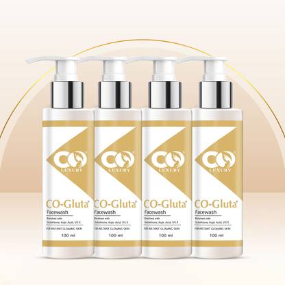 CO Skin Whitening Facewash with L-Glutathione, Vitamin C & E, and Kojic Acid | Daily Gentle Face Cleanser For Tan Removal, Pigmentation & Uneven Skin Tone | Pack of 4 Face Wash