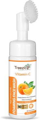treezio Vitamin C Foaming FaceWash with Foaming Silicone Cleanser Brush, Deeply Cleanses, Brightens & Rejuvenates Skin | No Silicones No Paraben | For Men & Women (150ml) Face Wash