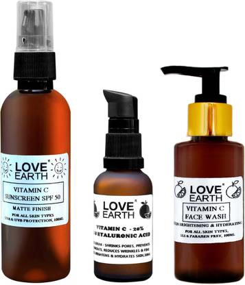 LOVE EARTH Vitamin C Kit For Skin Protection, Radiance And Skin Tone With Vitamin C & E Face Wash