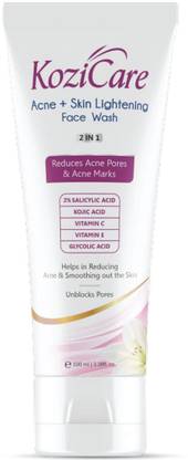 Kozicare Acne + Skin Lightening  2 in 1 Enriched with Kojic Acid, 2% Salicylic Acid, Vitamin C & E, Glycolic Acid | Helps in Reducing Acne and Smoothing Out the Skin, Removes Acne Marks, Unblocks Pores | For All Skin Types Face Wash