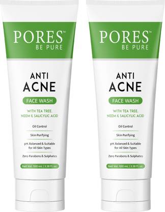 PORES BE PURE Anti Acne Gel Face Cleanser for Men & Women With Tea Tree Neem Salicylic Acid pH Balanced Chemical Free Face Wash