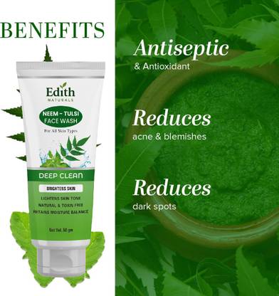 EDITH NATURALS Neem With Tulsi & Tea Tree Clears Acne & Pigmentation Balances Sebum  Face Wash