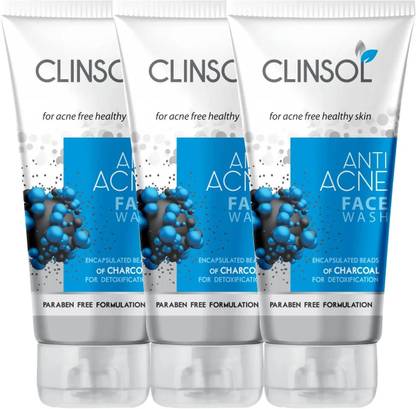 Clinsol Anti-Acne Charcoal With Aloe Vera & Meadowsweet Extract | Paraben-Free Face Wash