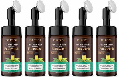 bussi Tea Tree & Neem Foaming With Built-In Deep Cleansing Brush For Men - With Aloe Vera & Neem Extracts, Reduces Acne & Pimples, Controls Excess Oil . Face Wash