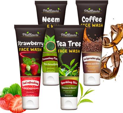 Phillauri Strawberry, Neem, Tea Tree And Coffee Combo for Brightens Skin Face Wash  (240 ml)
