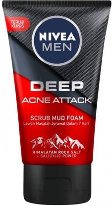 NIVEA Men Deep Acne Attack Scrub Mud Foam 100ml. Face Wash