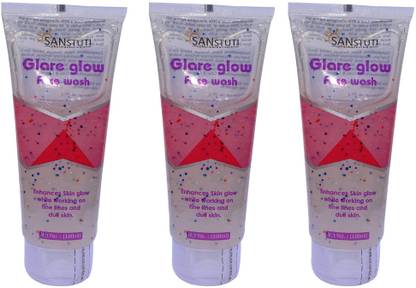 Glare glow Glowing Skin , Clear, Brighten, and Remove Fine Lines with Glycolic Acid, Vitamin E, and Glycerin | Pack of 3 Face Wash