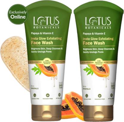 Lotus Botanicals Papaya & Vitamin E Insta Glow Exfoliating Facewash | Brightens Skin Unclog Pores Face Wash