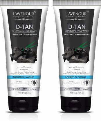 L'avenour D-Tan Charcoal Facewash for Deep Detox, Reduce Tanning, Skin Purifying, Instant Brightening, SLS & Paraben Free De-Tan Face Wash