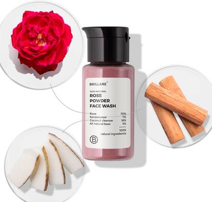 BRILLARE Rose, Anti Ageing Skin, Sandalwood & Coconut Powder, Hydration Face Wash