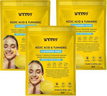 WEEDY Kojic and Turmeric Cleansing Wipes Pack of 3 for Radiant Complexion Face Wash
