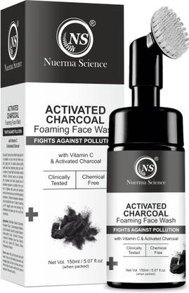 Nuerma Science Activated Charcoal FaceWash with Vitamin C (Mild Foam with No Tear Formulation) for Detoxification of Skin & Skin Brightening Face Wash