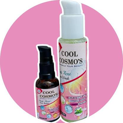 Cool-Cosmo's Premium Set of Anti Acne Unisex Face wash and Serum for Brightening, Refreshing with 1% Salicylic, Niacinamide, Hyaluronic Vitamin C and E and Menthol for glowing skin with Advanced Formula Face Wash