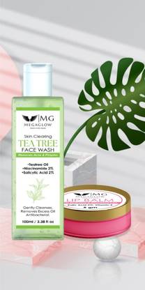 MEGAGLOW Tea Tree Natural  100ml & Moisture Rich Lip Balm 5gm (combo pack) Face Wash