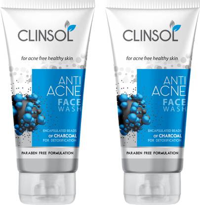 Clinsol Anti-Acne Charcoal With Aloe Vera & Meadowsweet Extract | Paraben-Free Face Wash