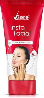 Vcare 3 in 1 Insta Facial Cream for Women & Men 50g Cleanses, Face Scrub and Face Pack (1 +1) Face Wash (100 g)