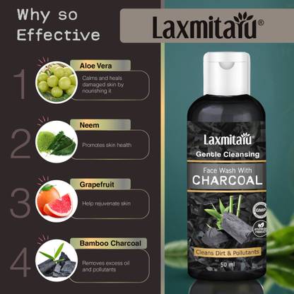 Laxmitaru Charcoal Gently Cleanses, Banishes Dirt & Pollutants | 50 ml x Pack of 3 Face Wash