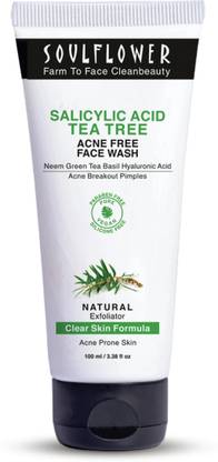 Soulflower Salicylic Acid 2% Tea Tree with Green Tea Neem & Basil for Acne, Pimples Face Wash