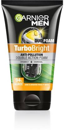 Garnier Men Turbo Bright Double Action, with Vitamin C and Charcoal Face Wash